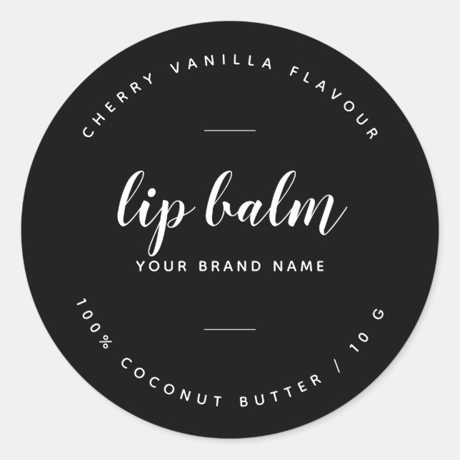 Modern black lip balm label (Front)