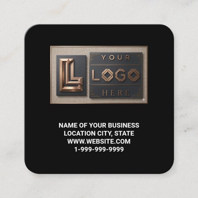 Modern Black Logo QR Code Scan Website Square Business Card (Front)