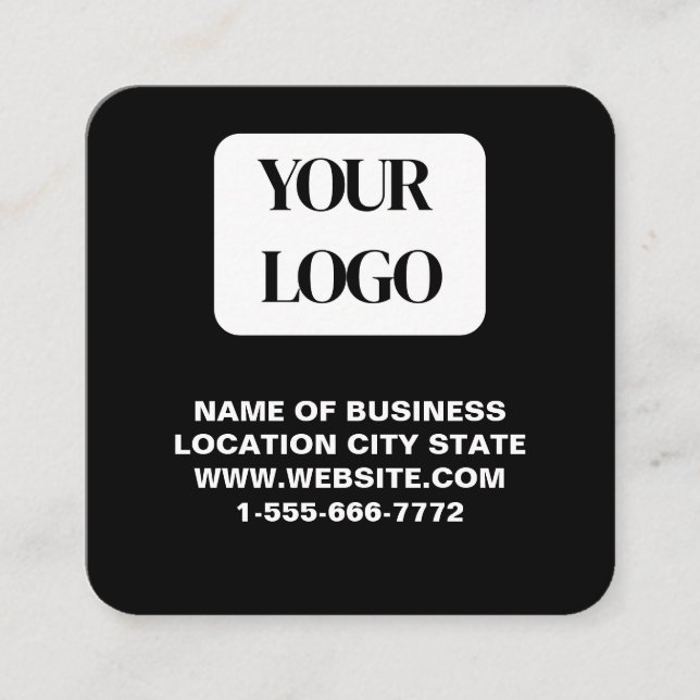 Modern Black Logo QR Code Scan Website Square  Business Card (Front)