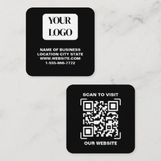 Modern Black Logo QR Code Scan Website Square Business Card