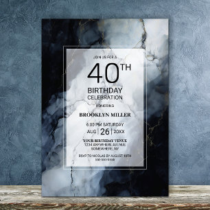Modern Black Marble 40th Birthday Party Invitation