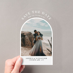 Modern black marble arch frame photo minimalist acrylic invitations