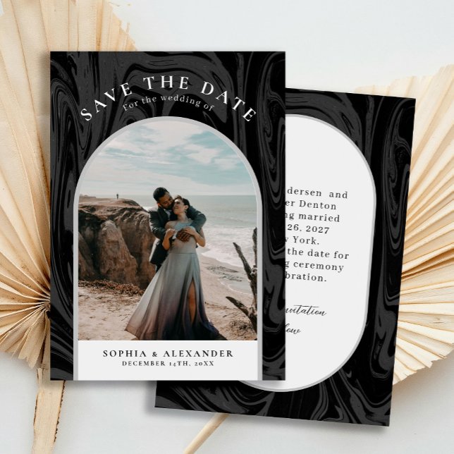 Modern black marble arch frame photo minimalist save the date (Creator Uploaded)
