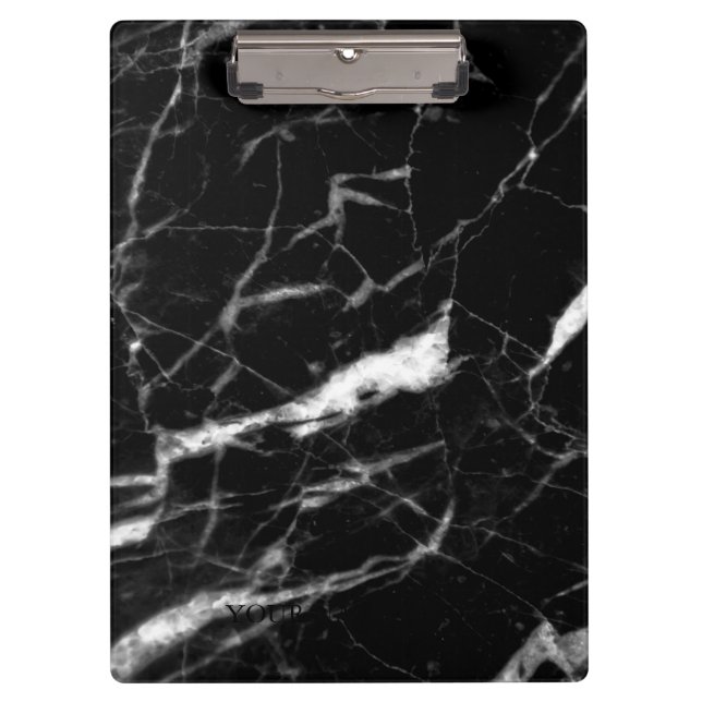 Modern Black Marble Designer Personalized Clipboard (Front)