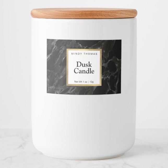 Modern Black Marble Faux Gold Frame Candle or Food Label (Front)