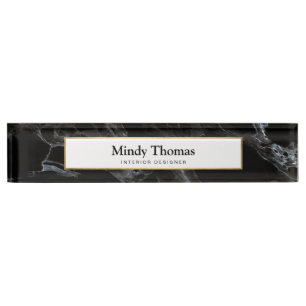 Modern Black Marble Faux Gold Frame Nameplate