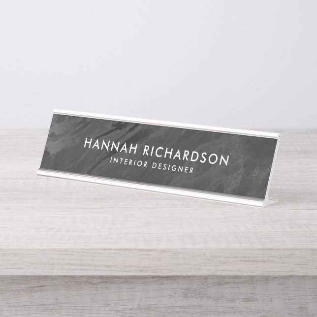 Modern Black Marble | Personalized Desk Name Plate (Front)