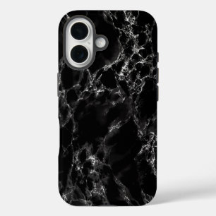 Modern Black Marble Stone iPhone 16 Case