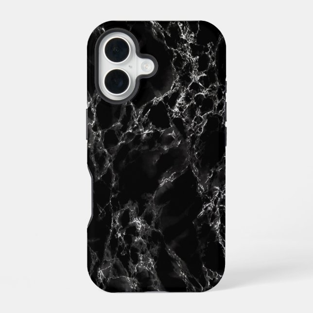 Modern Black Marble Stone iPhone 16 Case (Back)