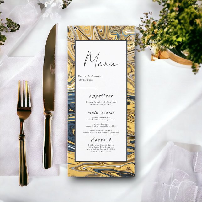 Modern Black Melted Gold Stylish Abstract Wedding Menu (Creator Uploaded)
