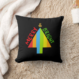 Modern Black Merry And Bright Tree christmas Throw Pillow