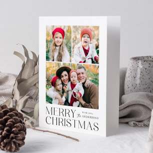 Modern Black Merry Christmas 7 Photo Collage Holiday Card
