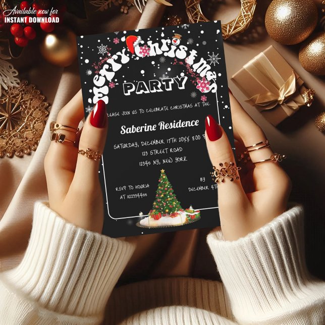 Modern Black Merry Christmas Graffiti Party  Invitation (Creator Uploaded)