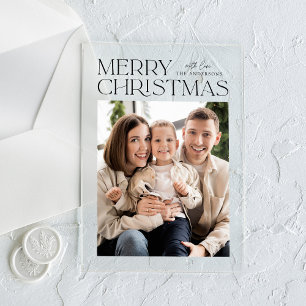 Modern Black Merry Christmas Photo Holiday Acrylic Invitations