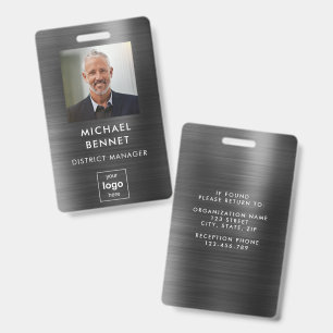 Modern Black Metal Employee Photo ID  Badge
