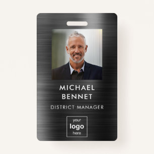 Modern Black Metal Employee Photo ID  Badge