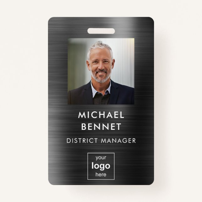Modern Black Metal Employee Photo ID  Badge (Front)