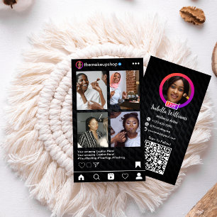 Modern Black Metal Instagram Social Media QR Code Business Card
