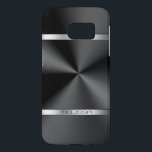 Modern Black Metallic Print Silver Accent Samsung Galaxy S7 Case<br><div class="desc">Elegant shiny black metallic texture print,  stainless steel look,  silver stripes accents and custom monogram. Modern slick and trendy design.</div>
