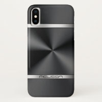 Modern Black Metallic Print Silver Stripes