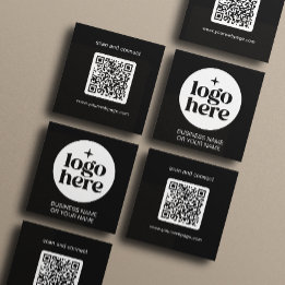 Modern Black Minimal QR Code Logo Square Business Card