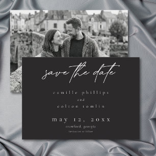 Modern Black Minimal Typography Photo Wedding Save The Date