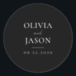 Modern Black Minimal Wedding Classic Round Sticker<br><div class="desc">Modern wedding stickers with minimal design in black and white colour.</div>