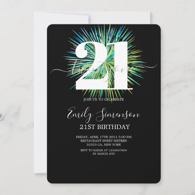 Modern Black Minimalist 21st Birthday   Invitation (Front)
