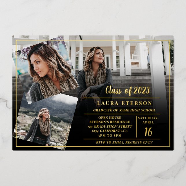 Modern black minimalist 3 photos graduation (Front)