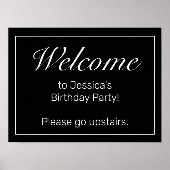 Modern Black Minimalist Birthday Welcome Sign (Front)