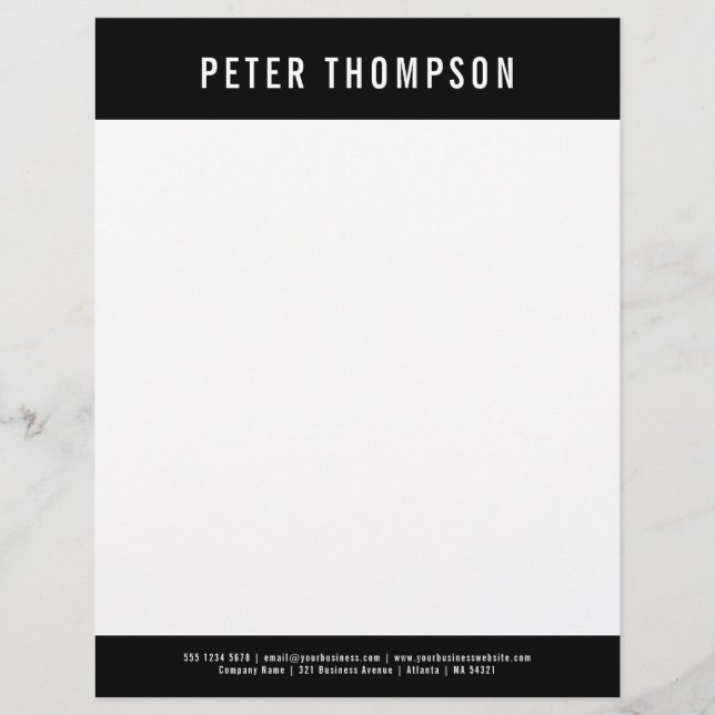 Modern Black Minimalist Business Logo Name Letterhead (Front)