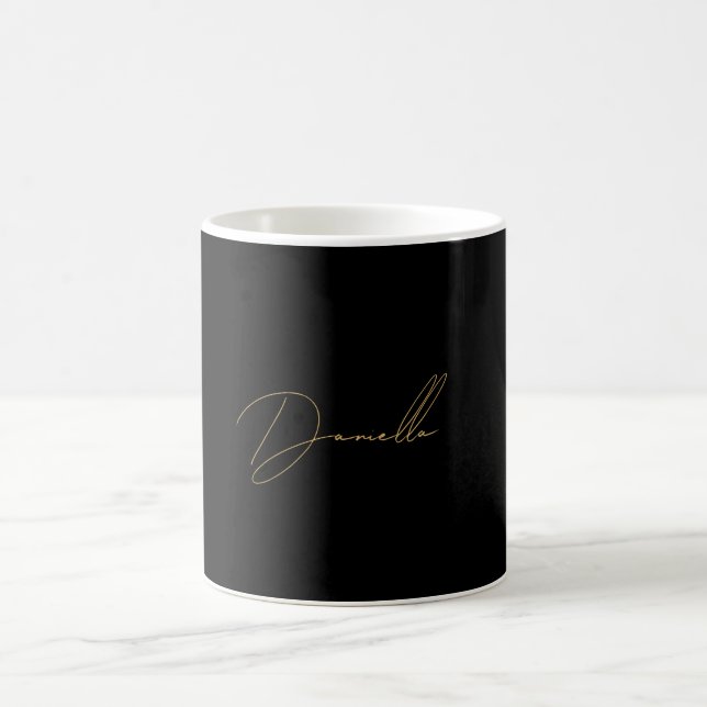 Modern Black Minimalist & Chic Gold Script Name Coffee Mug (Center)