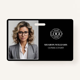 Modern Black Minimalist Company Employee Photo ID Badge