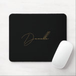 Modern Black Minimalist & Elegant Gold Script Name Mouse Pad<br><div class="desc">The modern total black minimalist,   elegant gold script calligraphy personalized name mouse pad is perfect for simple and trendy chic minimal design lovers.</div>