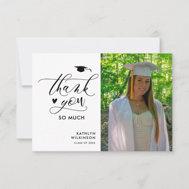 Modern Black Minimalist Graduation Thank You Card (Front)