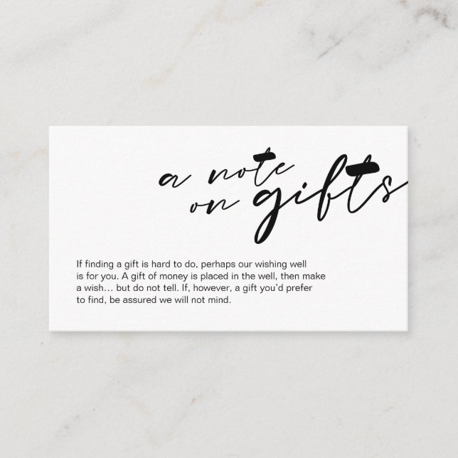Modern black minimalist ink font, A note on gifts Enclosure Card (Front)