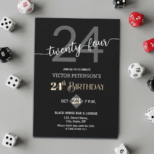 Modern Black Minimalist Men 24th Birthday Party Invitation