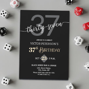 Modern Black Minimalist Men 37th Birthday Party Invitation