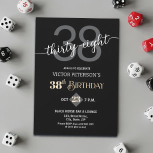 Modern Black Minimalist Men 38th Birthday Party Invitation