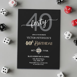 Modern Black Minimalist Men 40th Birthday Party Invitation