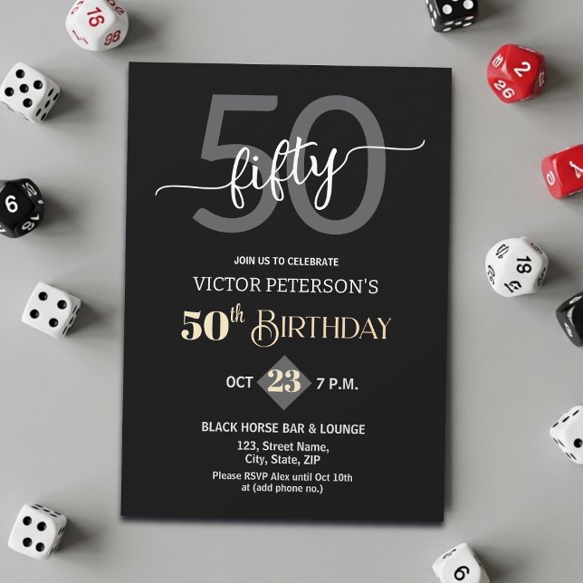 Modern Black Minimalist Men 50th Birthday Party Invitation (Creator Uploaded)