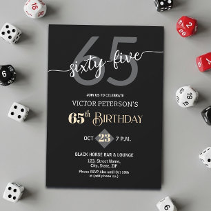 Modern Black Minimalist Men 65th Birthday Party Invitation