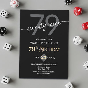 Modern Black Minimalist Men 79th Birthday Party Invitation