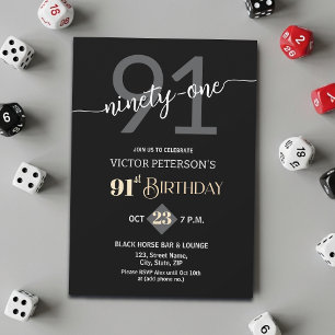 Modern Black Minimalist Men 91st Birthday Party Invitation