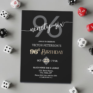 Modern Black Minimalist Men 96th Birthday Party Invitation