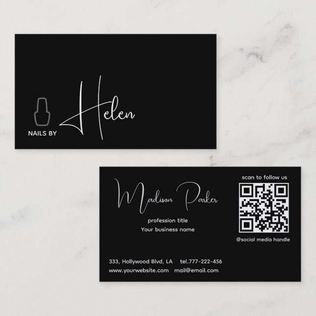 Modern black minimalist nail polish business card (Front/Back)