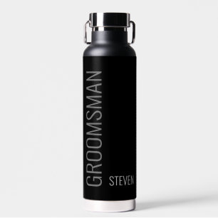Modern Black Minimalist Personalized Groomsman Water Bottle