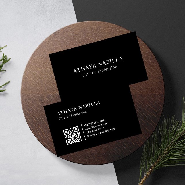 Modern Black Minimalist QR Code Business Card (Creator Uploaded)
