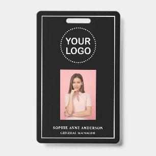 Modern Black Minimalist QR Code Business Employee  Badge