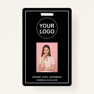 Modern Black Minimalist QR Code Business Employee  Badge